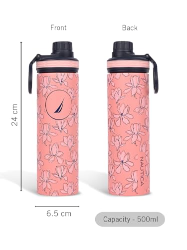 Image of NAUTICA Premium Leak-Proof Insulated Water Bottle - 1pc (Fender)| 500ml | Stainless Steel Flask with 24 Hours Temperature Retention | Ideal for Travel, Gym, Office Use Texas Printed-b.Pink /Navy