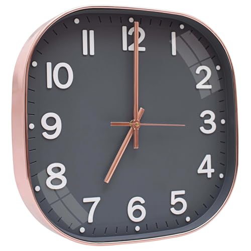 Image of TEKCOOL Plastic Analogue Wall Clock 12 inch Silent Quartz Decorative Wall Clock Non-Ticking Classic Clock Battery Operated Round Easy to Read for Room /Home /Kitchen /Bedroom /Ofice /School.Grey Coper-