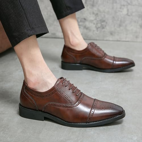 Oxford Shoes for Men Formal Wedding Dress Shoes Mens Lace Up Business Shoes Classic Brogues Shoes,Brown,82