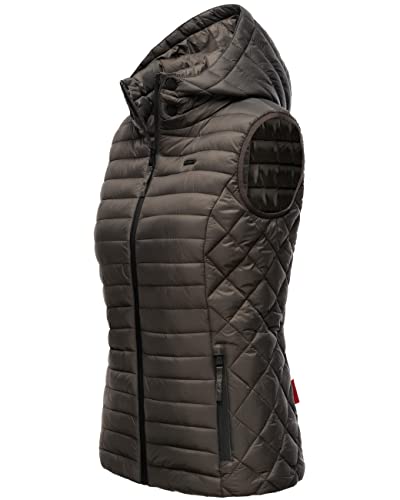 MARIKOO Damen Übergangsjacke leichte Steppweste mit Abnehmbarer Kapuze Hasenpfote Anthracite Gr. M