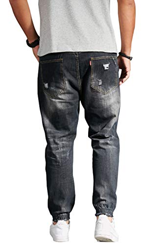 chouyatou Men's Casual Distressed Style Tapered Leg Harem Jogger Jeans Crop Denim Pants2