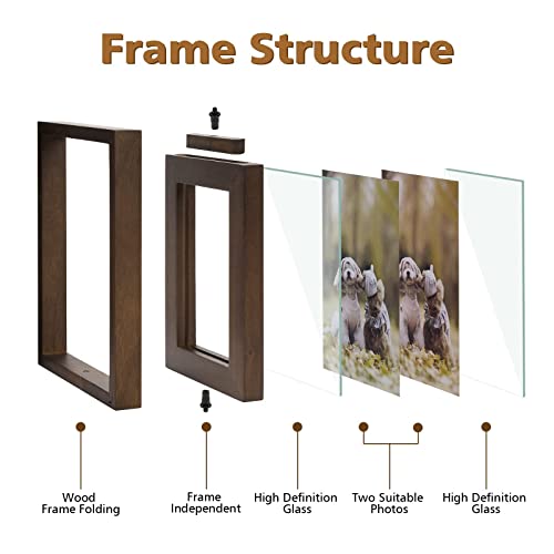 Emfogo 4X6 Picture Frame Rustic Wood Hinged Folding Triple Picture Frames Collage, Double-Sided Display Rotatable High Definition Glass Photo Frame For Home Tabletop(Walnut) #TOP5