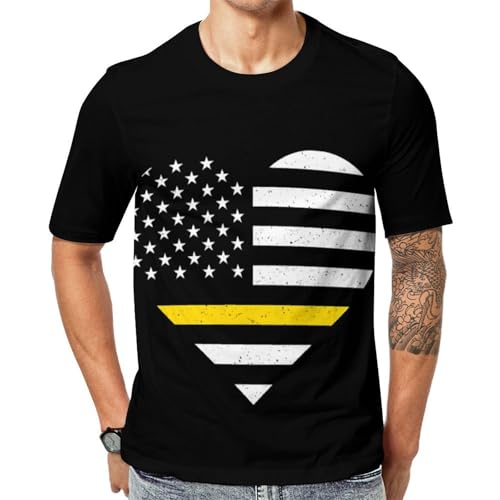911 Dispatcher Gold Line U.S. Flag Unisex Adult T-Shirts Summer Short Sleeve Tee Casual Tops Funny Graphic 6XL