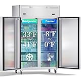 ECEVT 48'W Commercial Refrigerator and Freezer Combo, 38 Cu.ft Upright Commercial Fridge Freezer with 8 Adjustable Shelves 2 Door for Restaurant, Shop, Stainless Steel Reach-in, ETL and DOE Approved
