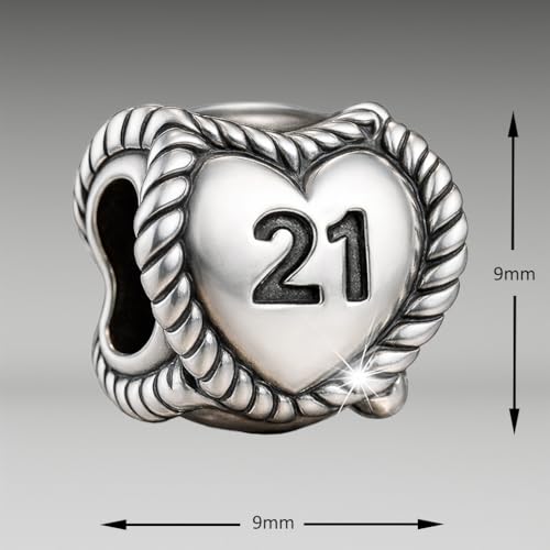 Abalorio de plata de ley 925 con triple corazón para pulseras Pandora de 21 cumpleaños 4