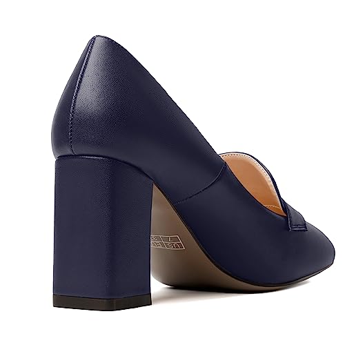 Image of MODENCOCO Womens Sexy Formal Matte Slip On Square Toe Work Block High Heel Loafers Shoes 3.5 Inch