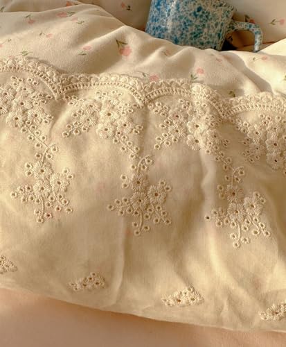 Image of VM VOUGEMARKET Lace Duvet Cover Set Full Girls Pink Flower Bedding Set Soft Lightweight Washed Microfiber Romantic Princess Duvet Cover with Zipper Ties-80 inchx90 inch