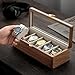 muso wood Watch Display Box, 5 Slot Watch Case for Men, Watch Organizer Box with Glass Lid, Watch Case with Removable Velvet Pillow, Father's Day Gift - 5 Slot, Walnut