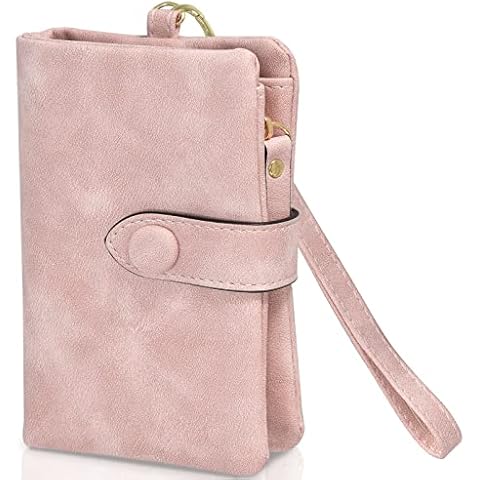 IWTTWY Purses for Women Wallet Credit Card Holder - Coin Purse Soft Leather Ladies Small Purse ID Cards Case Short Tri-Fold Wallet Multi Card Slots for Girls, Pink Cover