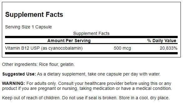 Swanson Vitamina B-12 Cianocobalamina 500 mcg 100 Cápsulas miniatura 2