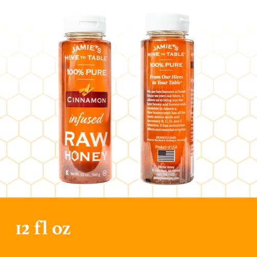 Jamie's Hive To Table, Local Pure Raw & Unfiltered Infused Flavored Honey Spicy Cinnamon, Sweet Vanilla Bean And Savory Lemon, 12 Ounce Squeeze Bottles,Gluten-Free & Paleo-Friendly, 3-Pack Set #TOP1