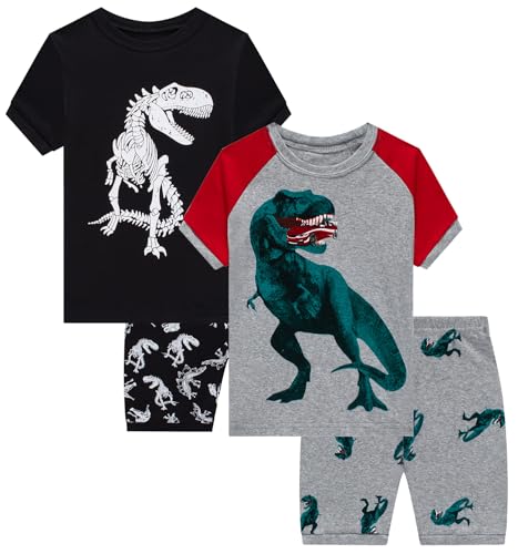 Little bety Boys Cotton Pajamas Toddlers Dinosaur Pjs Kids Summer Short Sleeve Sleepwear Sets Size 5 Black&Grey&Red