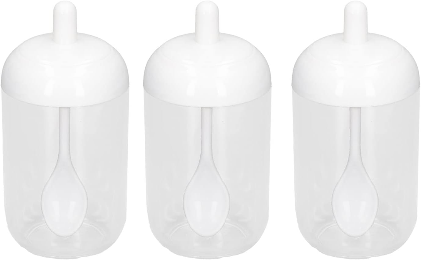 Cyrank Set of 3 Condiment Jar, Spice Containers with Lids and Spoons Clear Condiment Pot Sugar Salt Container Set for Sugar Serving Spice Salt