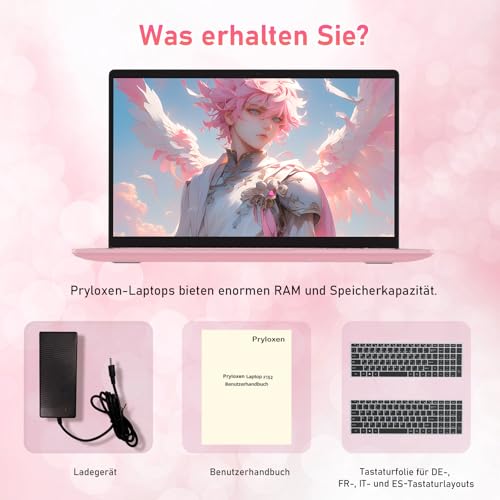 Pryloxen Laptop 15.6 Zoll, 32GB DDR4 1TB NVMe SSD, Quad-Core N150 (bis zu 3,60 GHz), with Fingerprint Unlock Notebook, Cooling Fan, Webcam, Dual Speakers, Mini HDMI, Student/Business Laptop - Rosa