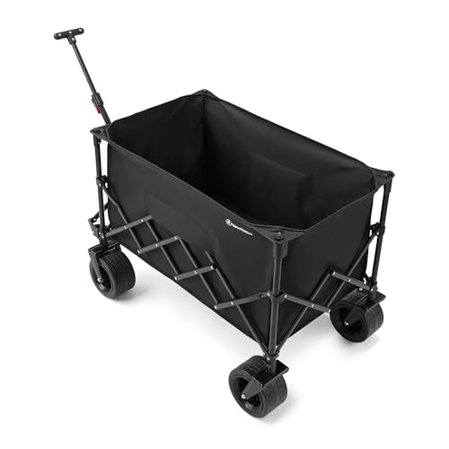 HyperMotion Składany Wózek Transportowy Turystyczny XL 200L Czarny Przyczepka Ogrodowa na Zakupy Plażę Kemping Duża Ładowność 80 kg Koła Terenowe