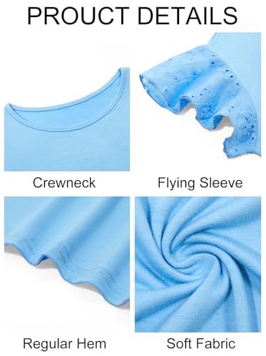 Image of Imily Bela Girls Ruffle Sleeve Shirts Crewneck Eyelet Tops 4-15 Years