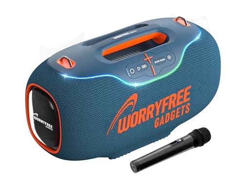 WorryFree Gadgets Portable Bluetooth Speaker with RGB Lights, Mic with EQ & Volume Control, 10M Range, 24-Hour Playtime, 350W, Blue