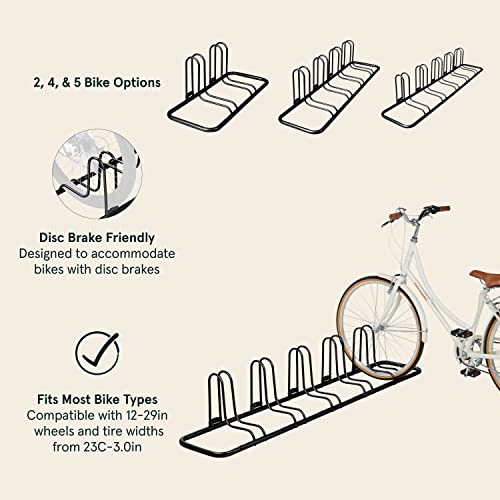 Retrospec Stash Rack 2, 4 & 5 Bike Floor Stand Bicycle Storage Organizer For Mountain Bike, Road Bike, Weather Resistant Fine Powder Steel Coating Fits Wheels Up To 3", Black, 5 Bike #TOP1