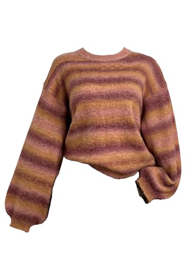 Milumia Women's Y2k Striped Knit Sweater Lantern Long Sleeve Crewneck