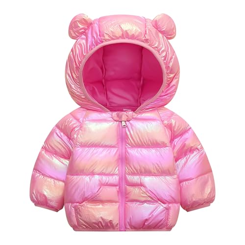 JinBei - JinBei Doudoune Bébé Manteau Rouge Rose Enfant à Capuche Impermeable Chaud Veste Hiver Léger Epais Blouson Matelassé Vêtement à Poches Filles 1-2 Ans
