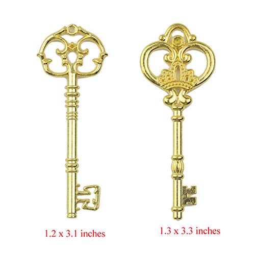 Makhry Mixed 20 Extra Large Gold Finish Skeleton Keys Rustic Key For Wedding Decoration Favor(Gold) #TOP3
