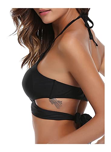 SHEKINI Womens Push Up Bikini Top Halter Bandage Bathing Suits Tops Criss Cross Swimsuits Top Only4
