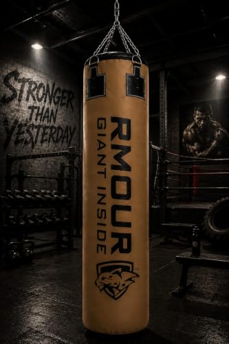 Image of RMOUR Unfilled PU Punching Bag for Boxing MMA Sparring Punching Training Kick Boxing Muay Thai with Hanging Chain (Brown, 6 Feet)