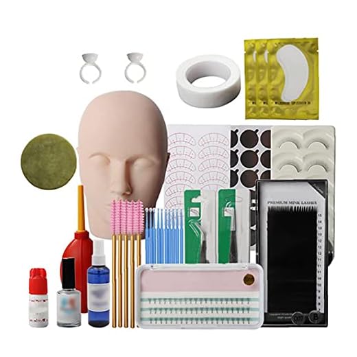BRAVOLUNE Falska Ögonfransar Extension Training Kit Nybörjare Practice Ympning Frans Tool Set Exercise Manikin Head Ympning Frans Verktygs 19pcs