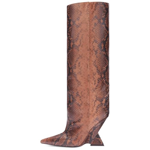 Kluolandi Womens Knee High Boots Sexy Pointed Toe Pull On Strange Wedge Heel Tall Boots for Women