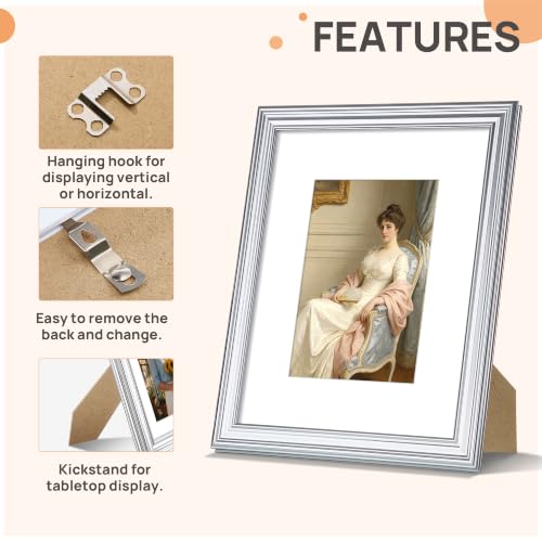 Image of upsimples 8x10 Picture Frame, Vintage Frames Decor, 1Pack Silver | Fit 5x7 and 8 x 10 Photo, Wall or Tabletop Display, Antique-style Decoration, Rustic Farmhouse Decor, For Weddings