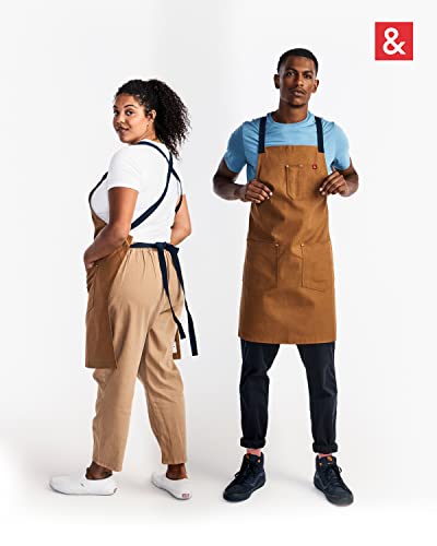Hedley & Bennett Denver Brown Crossback Apron - Professional Chef Apron With Pockets And Cross-Back Straps For Cooking & Grilling - Kitchen Aprons For Men & Women - 10Oz 100% Cotton Canvas Fabric #TOP4