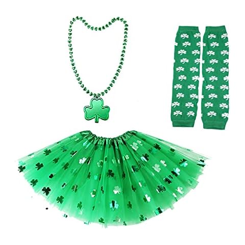 St Patricks Day Accessories Costume Set for Kids Girls with Green Tutu Skirts Glasses Necklace,Headband,Irish Shamrock Long Striped Over Knee Socks Irish Party Fancy Dress Accessories Supplies Decor Cover