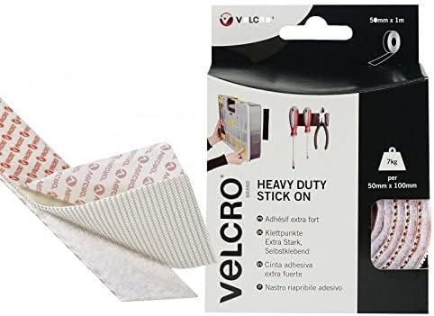 VELCRO Brand Heavy Duty Stick On White Tape 50mm x 1m, Hook And Loop Tape Self Adhesive Strips Fastener Roll, Industrial Extra Strong Double Sided Tape Heavy Duty - Perfect for Home, Office, & Garage