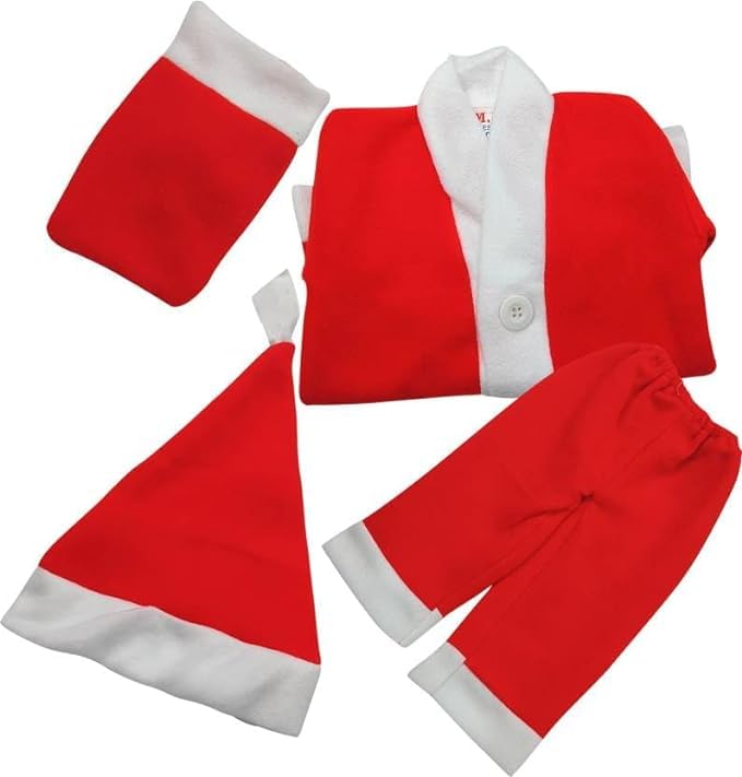 PK HUB Velvet Santa Claus Christmas Dress For Kids/Santa Claus Costume For Baby Girl & Baby Boy/Kids Christmas Costume Dress (0-1 Year), Red 2