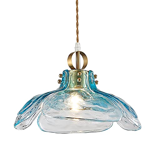 DLCL Pendant Light Fixtures 12.99" D, Glass Hanging Pendant Lights, Pendant Lighting for Kitchen Island Living Room Hallway Bedroom, 1-Light E26 Base, Blue