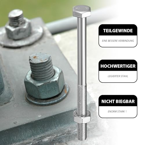 XxinXrong 10 Stück Sechskantschrauben M10 x 140 mm, M10 Sechskantschrauben mit Schaft, verzinkt Außensechskant Teilgewindeschrauben Sortiment für Metallbauarbeiten Auto (10-M10x140mm)