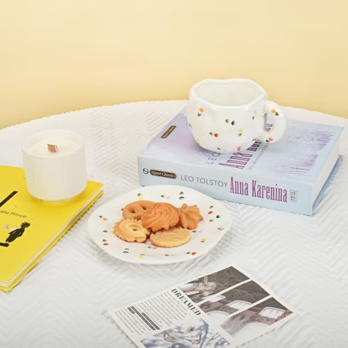 Taza de cerámica Koythin con plato, 10 oz, colorido floral miniatura 7