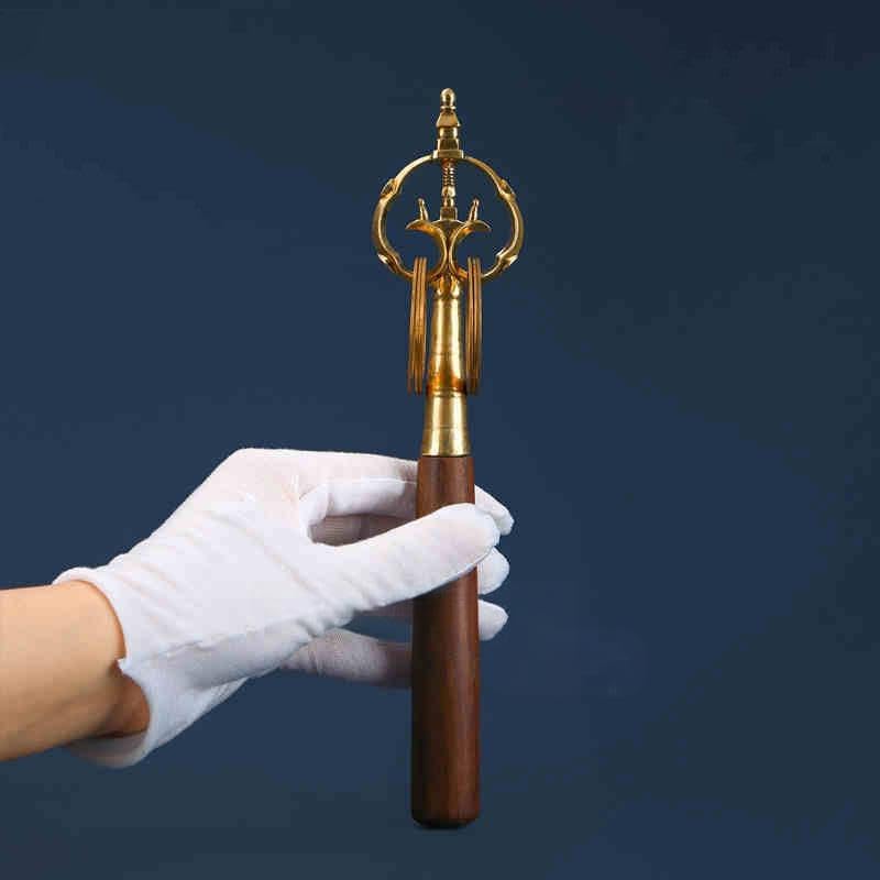 錫杖 真鍮 密教 仏具 密教法具 寺院仏具 黒壇柄 しゃくじょう 鳴杖
