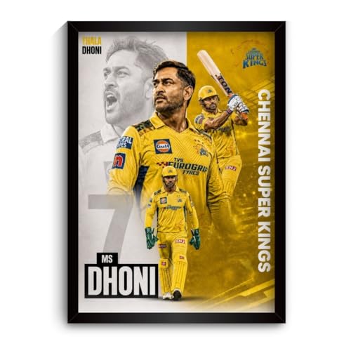 Image of Funk You Store MS Dhoni Framed Poster | Thala Captain Dhoni 7 Wall Art | CSK Edition | Cricket Legend | Premium Sports Decor for Cricket Fans | Motivational Wall Poster (F 180)
