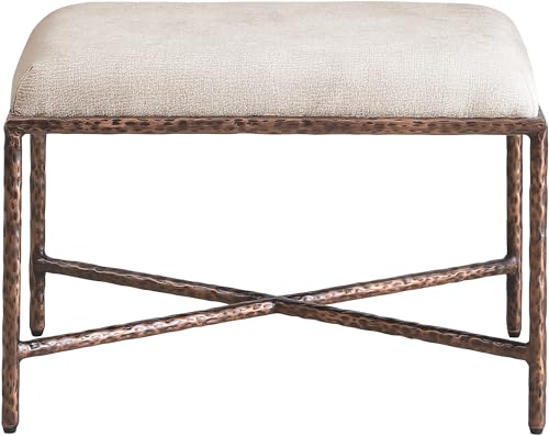 Meridian Furniture 22063Beige Valley Collection Modern | Contemporary Bench with Soft Beige Chenille Fabric, Brushed Bronze Forged Iron Metal Legs and Frame, 25" W x 18" D x 18" H, Beige by Meridian Furniture - Image 3