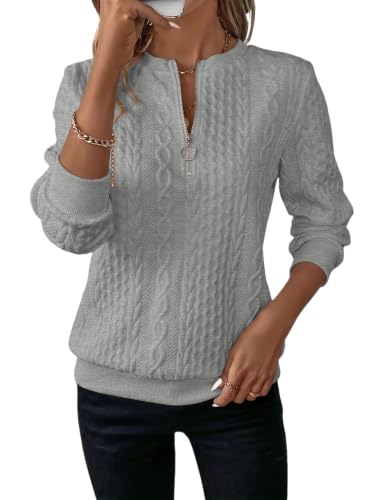 Image of IWOLLENCE Womens Sweaters Cable Knit Jacquard (Grey, XL)