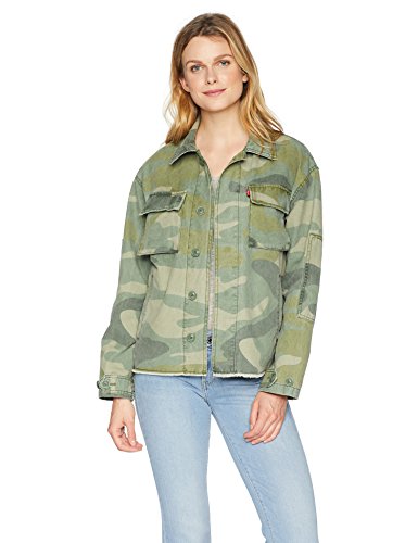 Levi's Women's Cotton Two Pocket High Low Shirt Jacket, Camouflage, Large