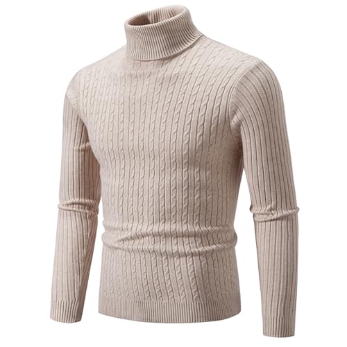 Mens Turtleneck Ribbed Knit Pullover Sweater Slim Fit Cable Pattern Winter Warm Basic Knitwear Long Sleeve Outfit