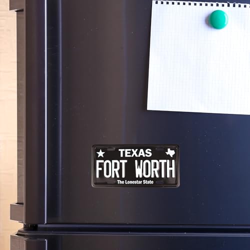 Imán mini placa Fort Worth Texas, diseño negro miniatura 5