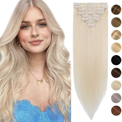 Silk-co Hair Extensions Clip in Hair Extensions 10inch Real Human Hair 100% Remy Straight Hair Extension #70 Bleach White -Basic Thickness-Thin Weft- 8 Pcs 50g