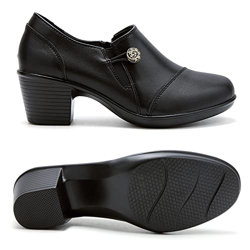 UZB Women's Slip-On Loafer Zip Leather Pump Shoes2