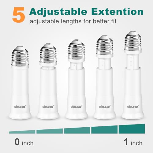 Image of DiCUNO E26 Bulb Socket Extender, Flexible Socket Fan Light Extender, 6-Pack
