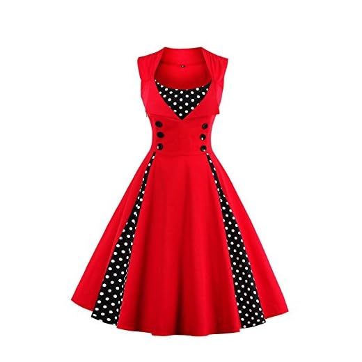 Axoe Damer 50-tals klänningar med prickar, rockabilly, röd-svart, 5XL