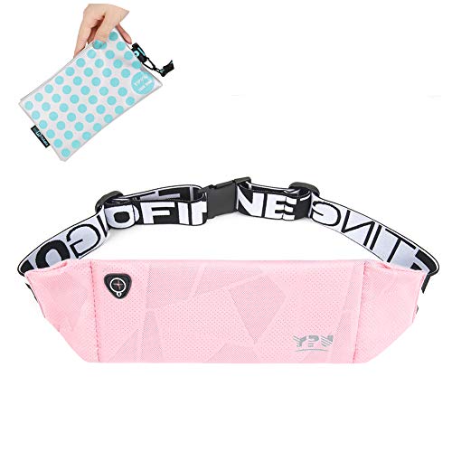 YIPINU Sport Running Belt for Men Women, One of The Slimest and Lightest Waist Bag, Premium Polyester Waterproof Fanny Pack for Running, Workouts, Cycling, Travelling Money Belt & More (Pink)