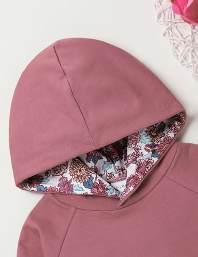 Image of Baby Girls Long Sleeve Flowers Hoodie Tops and Pants Outfit with Kangaroo Pocket Headband
